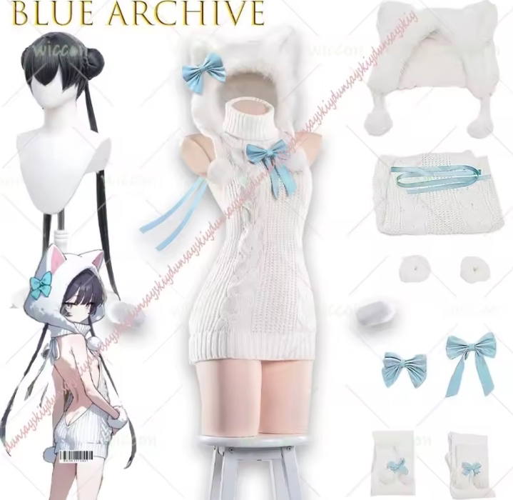 Blue Archive Kisaki Cat Ear Backless Sweater Cosplay Costume