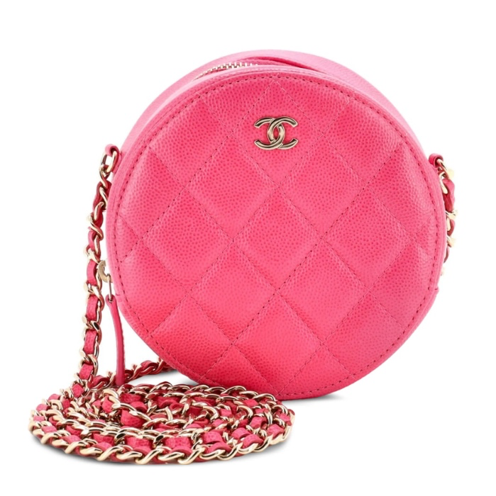 CHANEL Round Clutch with Chain Quilted Caviar Mini