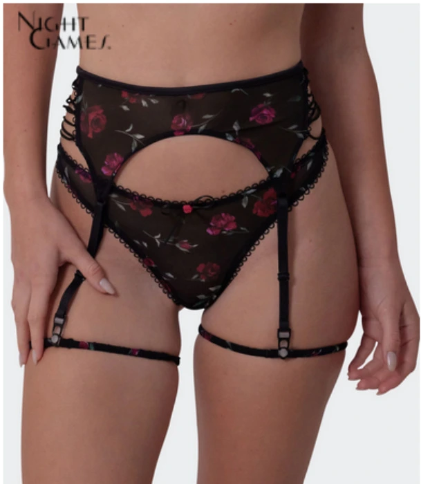 Night Games Lust In Bloom Suspender - Print Floral/Black