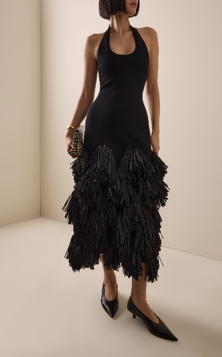 Elva Raffia Fringe Knit Midi Dress | Aje