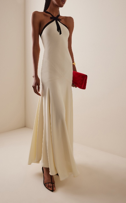 Velvet-Trimmed Silk Crepe Maxi Halter Dress | Rodarte