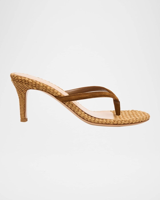 Gianvito Rossi | Calypso 70 Suede & Raffia Thong Sandals 