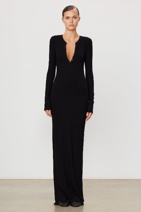 LONG SLEEVE HENLEY MAXI DRESS | ÉTERNE