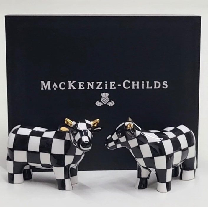 Mackenzie Childs Courtly Check Cow Salt & Pepper Set