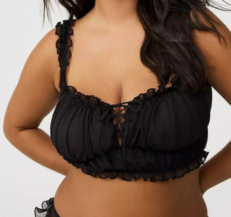 Off-Shoulder Ruffle Mesh Bralette