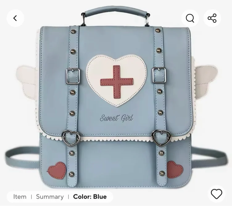 Backpack Bag for School Students Laptop Lolita Wing Heart Cross Rucksack Outdoor Shoulder Book Kawaii Uniform School Bag Hot