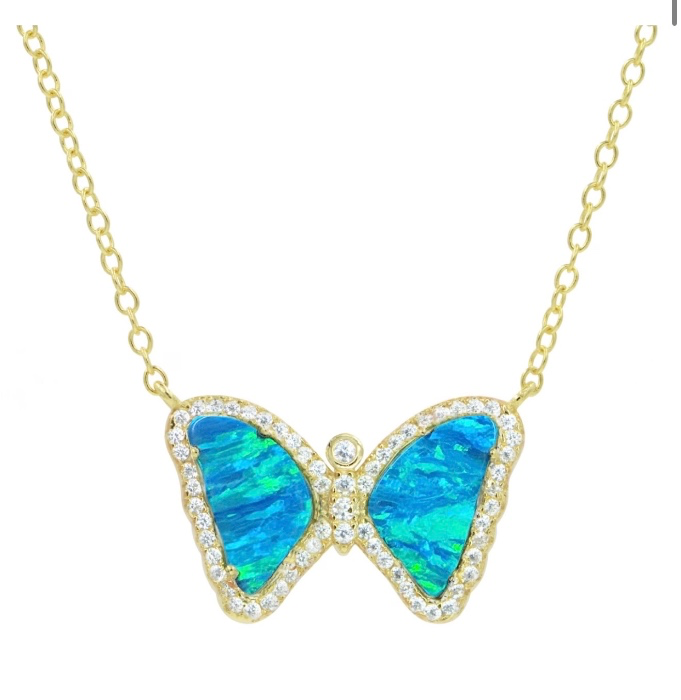 Mini Opal Butterfly Necklace - Blue Green
