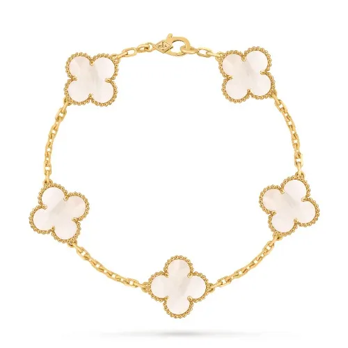 Vintage Alhambra bracelet, 5 motifs 18K yellow gold, Mother-of-pearl - Van Cleef & Arpels