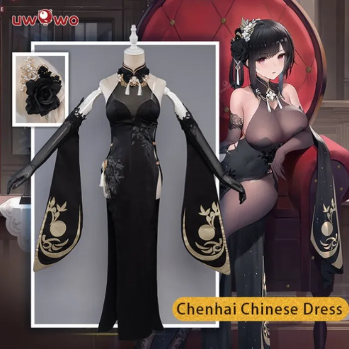 Azur Lane Chenhai Black Chinese Dress Cheongsam