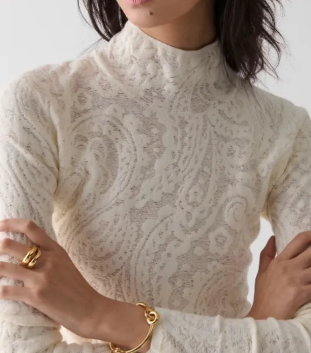 Kate Spade Lace Knit Turtleneck Top