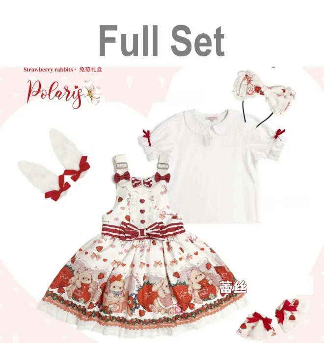 Bunny Loves Strawberry Sweet Lolita Salopette Set