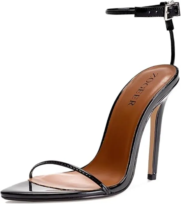 Amazon.com | ZOGEER Women's Stiletto High Heeled Sandals Strappy Open Toe Black Heels Wedding Party Evening Prom Dance Dressy Shoes,Black 36 | Heeled Sandals