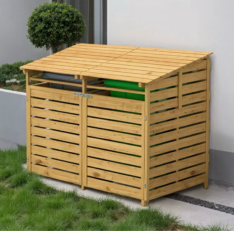 Breeins Outdoor Wood Garbage Can Garden Storage Shed