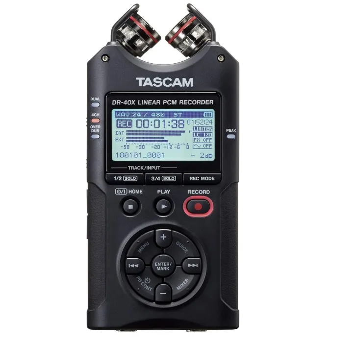 TASCAM DR-40X 4-Track Portable Handheld Field Recorder — 2 XLR/TRS Inputs, USB Audio Interface, Dual Adjustable Microphones for Stereo Recording of Music, Audio for Video and Podcasting