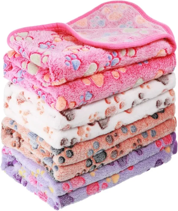 4 Pcs Pet Blanket Dog Puppy Blanket Paw Print Fleece Blanket for Small Medium Pet Dog Cat Warm Soft Sleep Mat Guinea Pig Cage Liners Blanket(White, Coffee, Pink, Purple, Small) : Amazon.ie