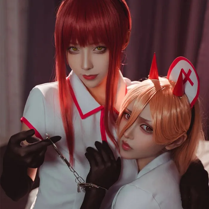 Nekocos - Makima&Power Nurse Uniform Cosplay - S Full Set + Wig