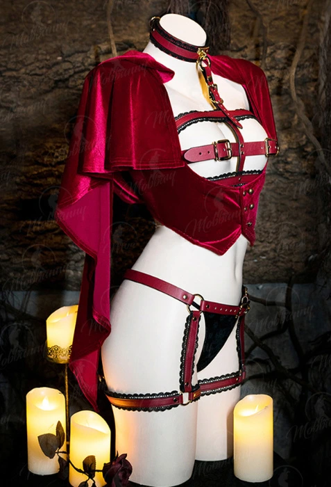  Hooded Hollowed Open Chest Top and Panty set with Cloak