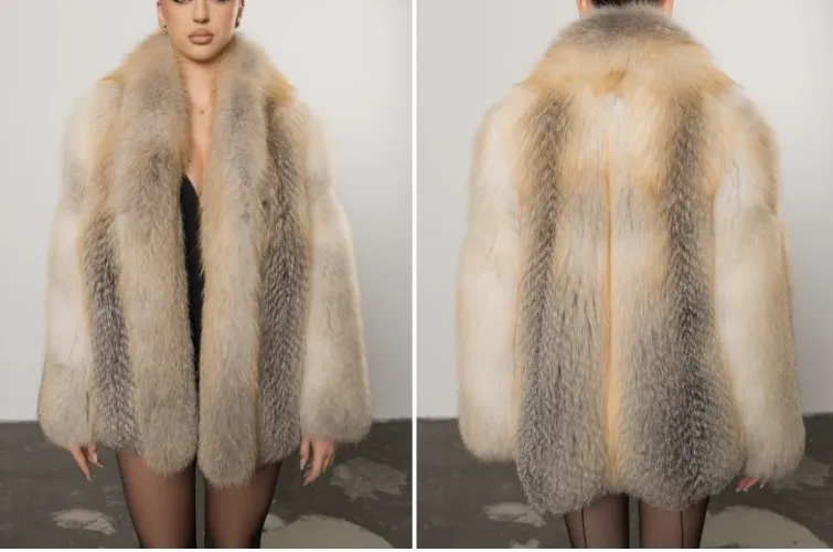 Natural Fox Fur Coat, with Shawl Lapel Collar, Women, Golden Fox 436