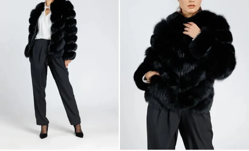 Natural Fox Fur Coat, V model, Women, Diamond 374