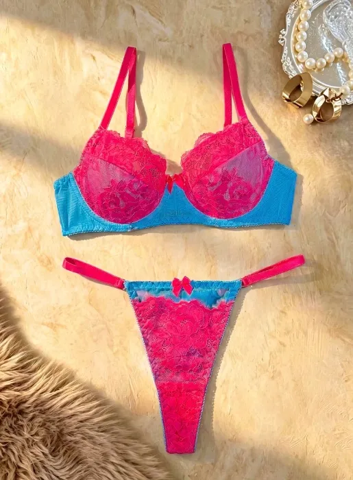 Bright Blue/Pink Lace Set