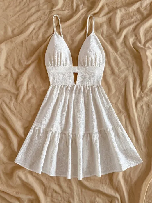 White Plunge Summer Dress