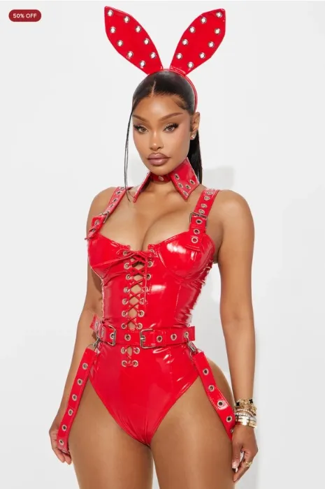 Bunny Bondage Baby 5 Piece Costume Set - RED
