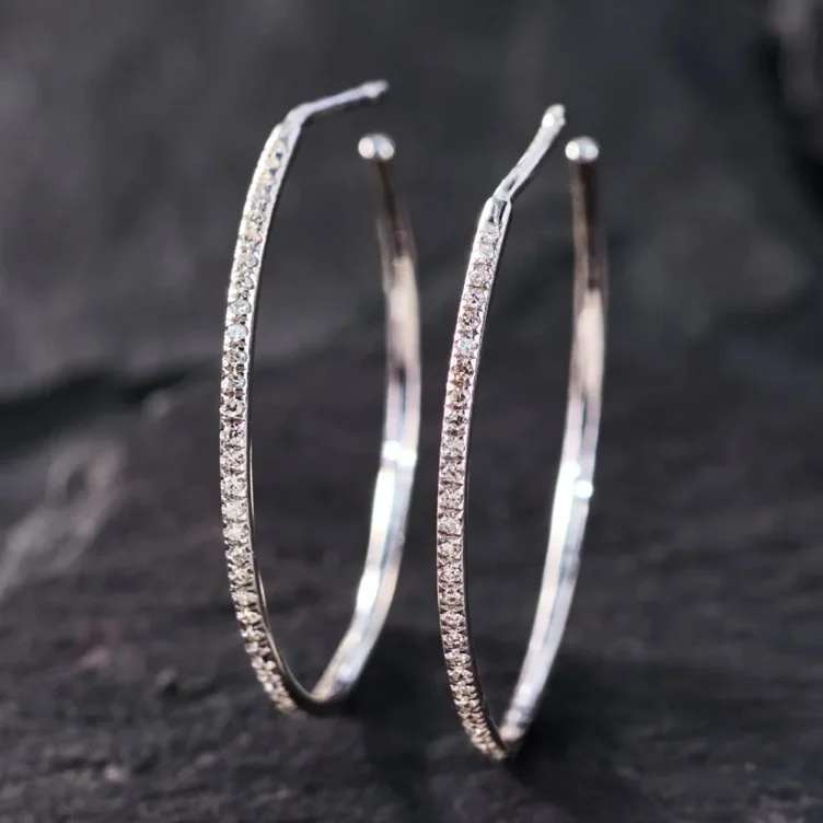 Diamond Hoop Earrings 14K White Gold