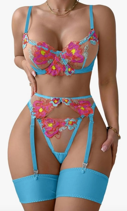 bright blue pink floral set