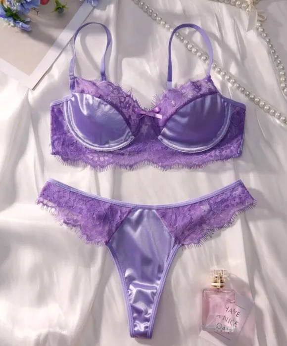 Purple satin lingerie
