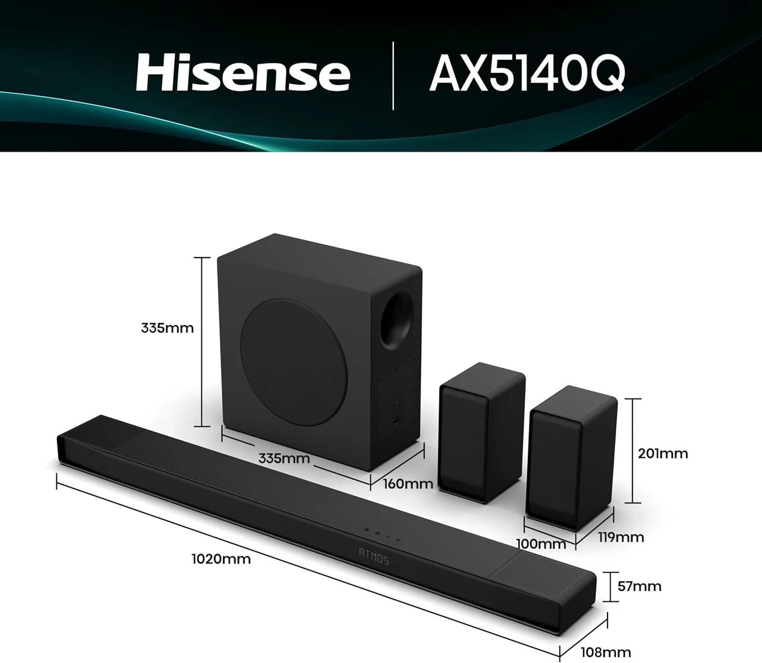 Hisense AX5140Q, 5.1.4 CH Soundbar, 4 up-firing speakers