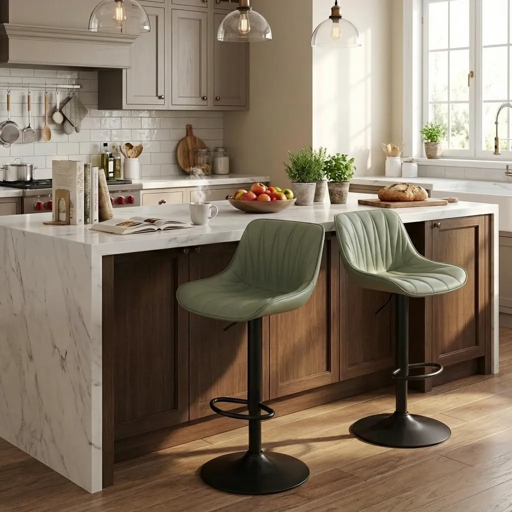 YOUNIKE Bar Stools Set of 2, Swivel Tall Barstools with Back, Adjustable Height Faux Leather