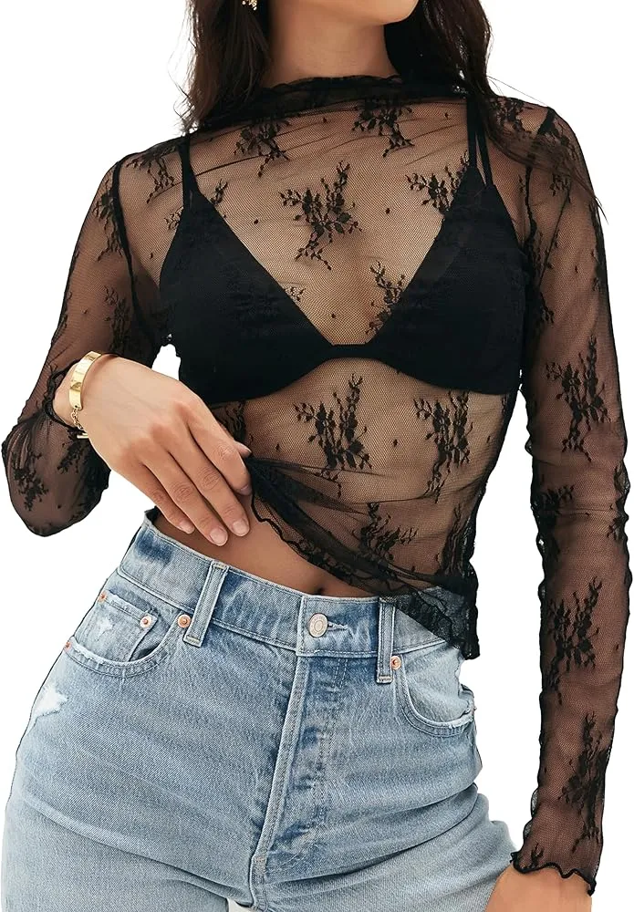 see through elegant mesh top