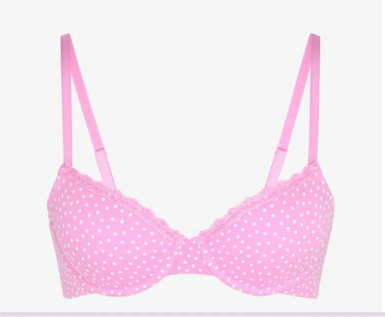 pink bra w white dots 