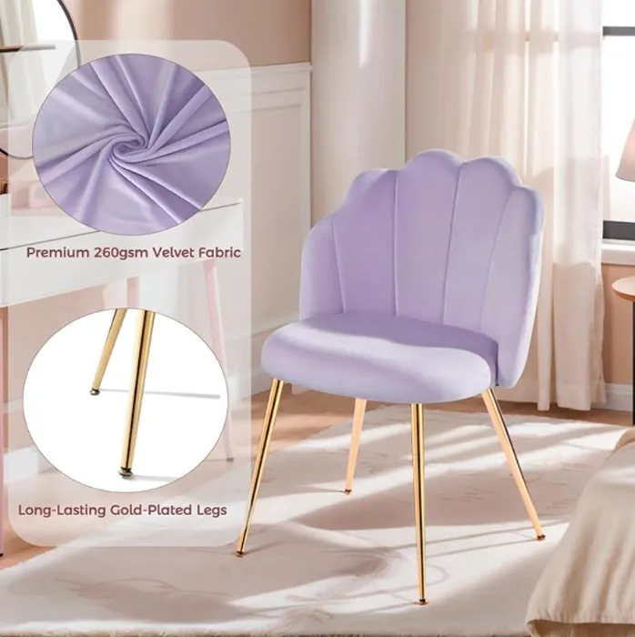 Vanity Chair for Makeup, Make up Chair with Back, Comfy Chair for Living Room, Mid Century Modern& Easy Assemble, Lilac Purple