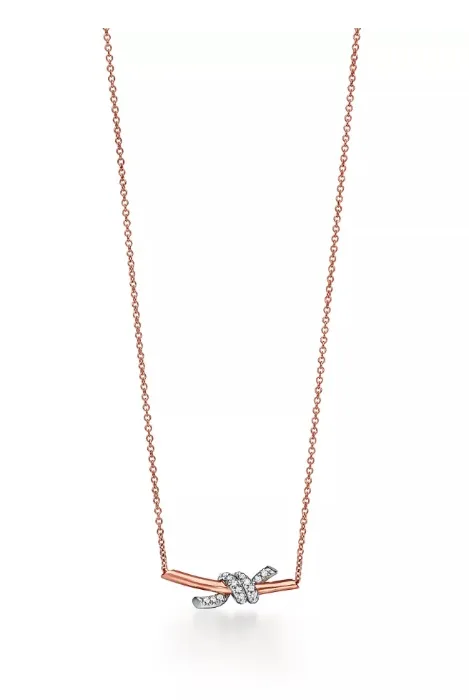 Tiffany Knot Small Pendant in Rose Gold and Platinum with Diamonds