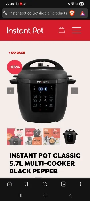 Instant Pot Classic 5.7L Multi-Cooker Black Pepper