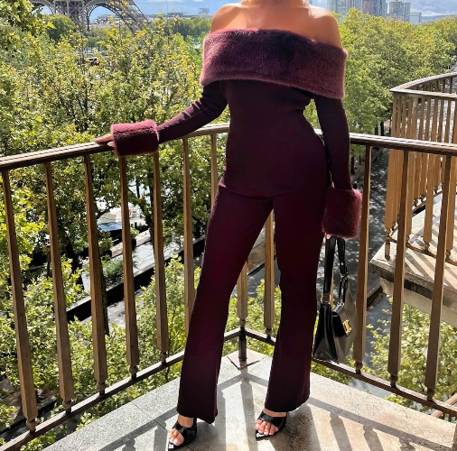 Burgundy fur two piece set ❤️