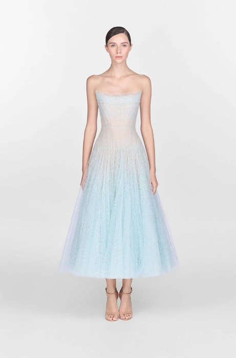 MONTSAND | Blue Draped Lace Midi Dress