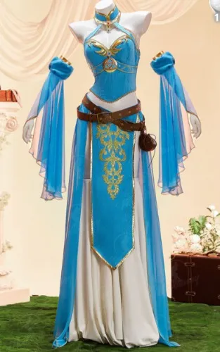 The Legend of Zelda Princess Zelda Derivative Sexy Lingerie Dance Dress Costume Halter Top and Skirt with Sleeves and Waist Bag