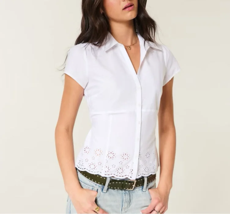Hollister Short-Sleeve Embroidered Hem Shirt