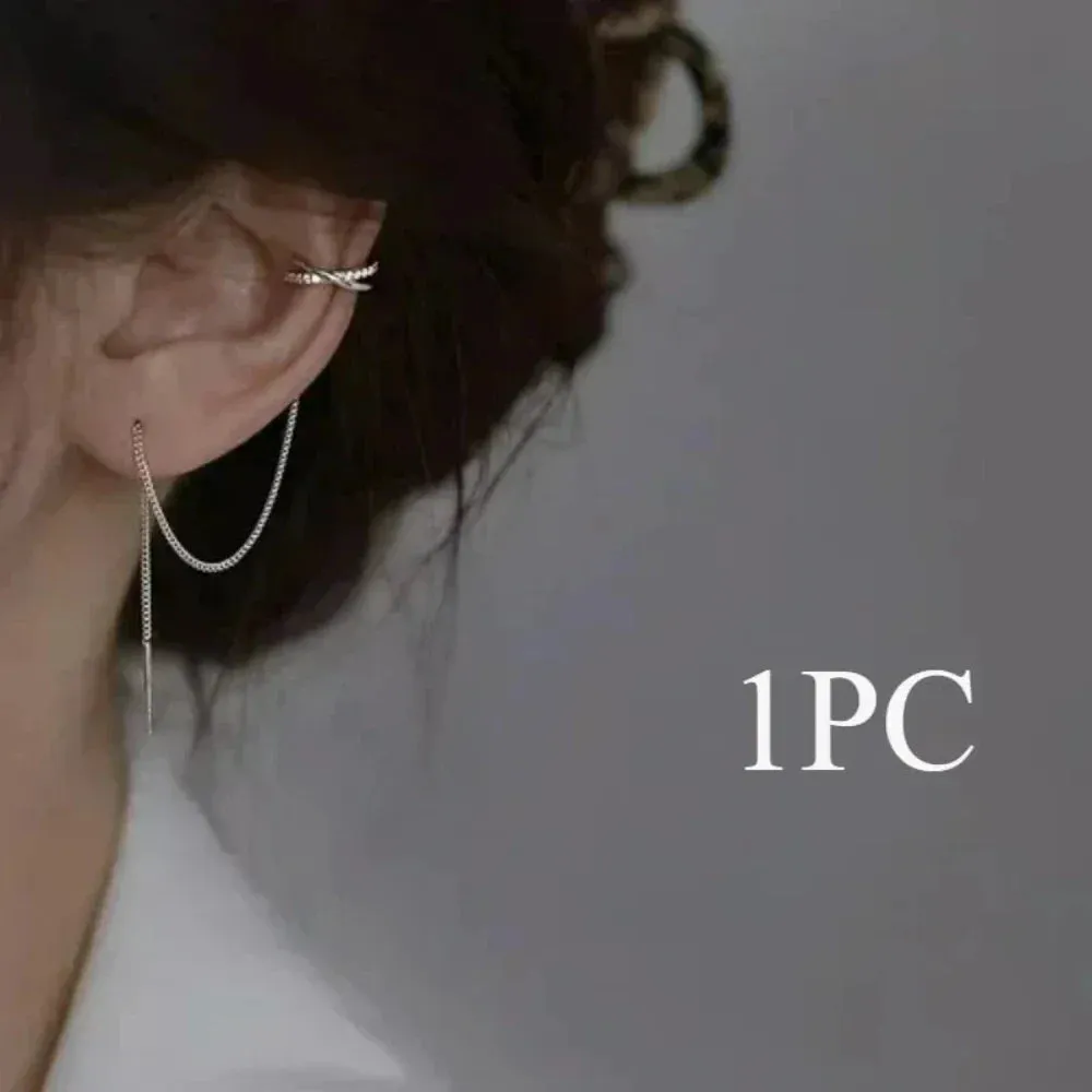 Pierce Drop Earring with Faux Cuff Clip - One Ring