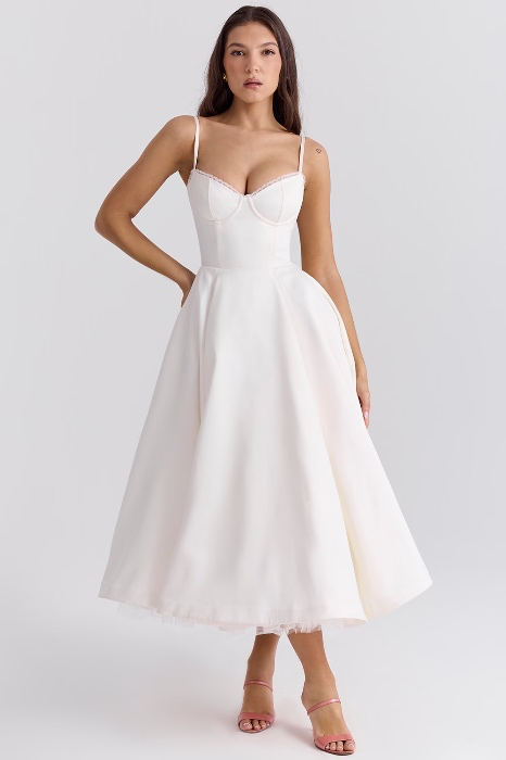 Mademoiselle White Tulle Midi Dress