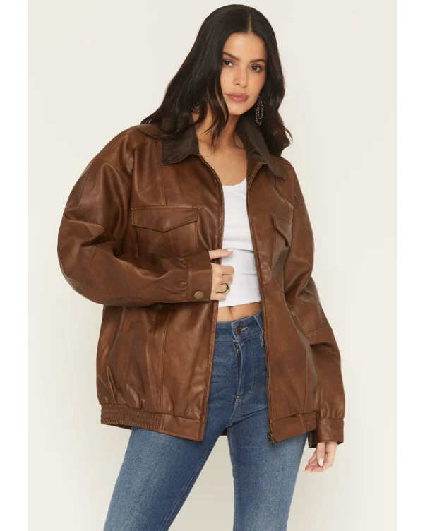 Show Me Your Mumu Women's Maverick Faux Leather Bomber Jacket