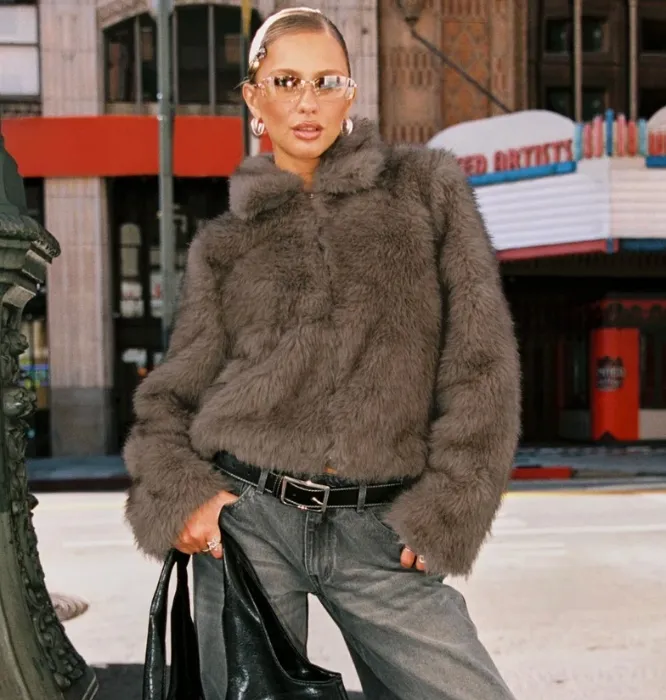 Kimberli Faux Fur Collared Jacket Brown 