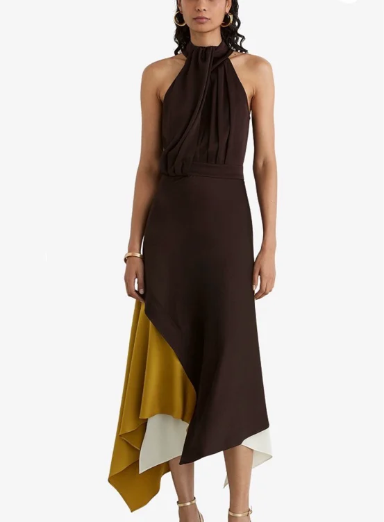 REISS Bianca Colour-Block Occasion Satin Midi