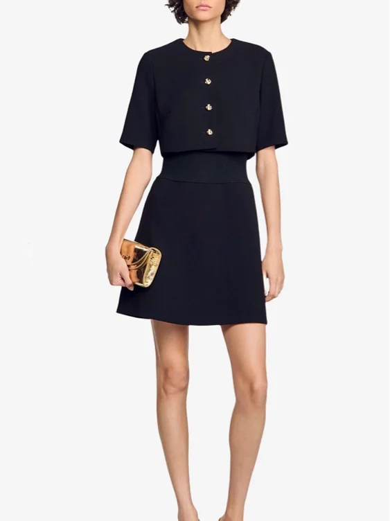 SANDRO Buttoned Two-in-One Woven Mini Dress
