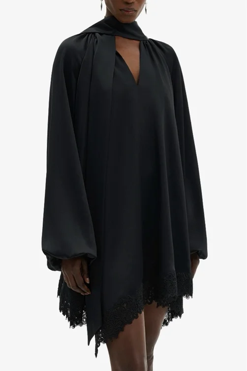 MALINA Norea Lace-Trim Satin Mini Dress