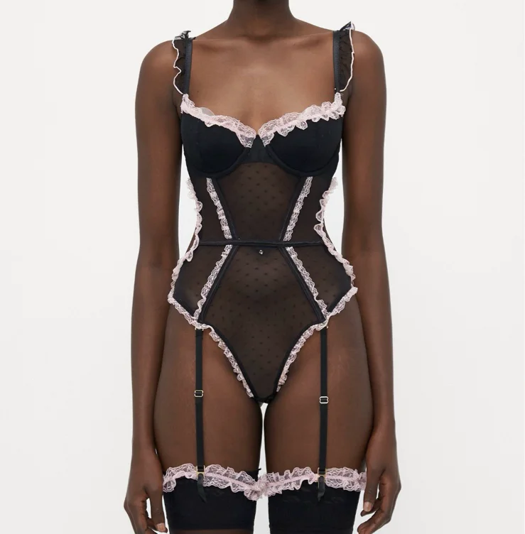 black and pink bodysuit