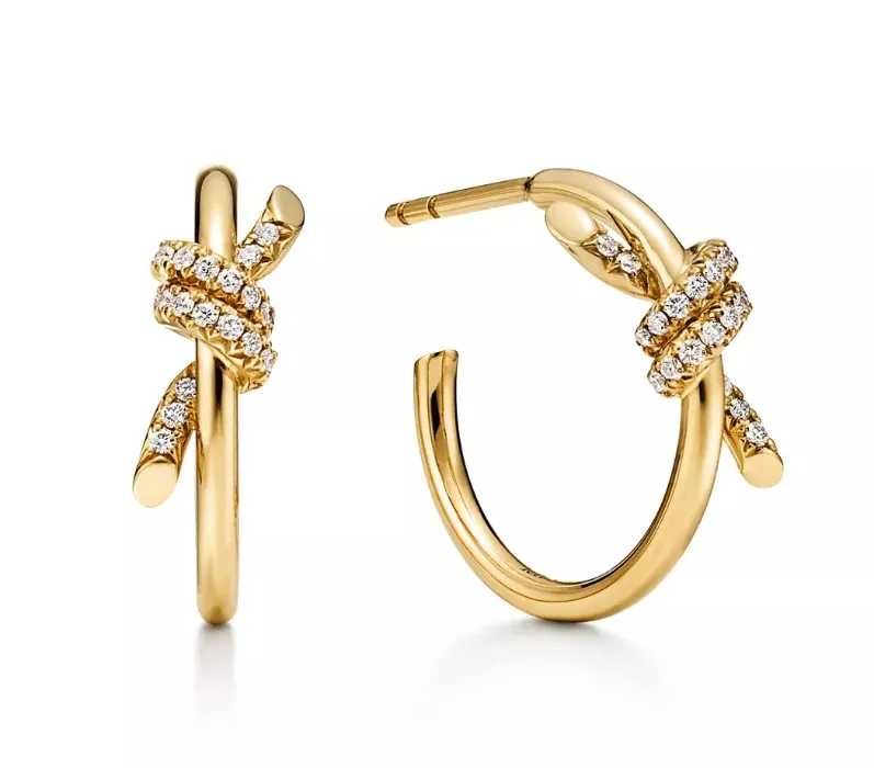 Tiffany Knot Hoop Earrings in Yellow Gold with Diamonds