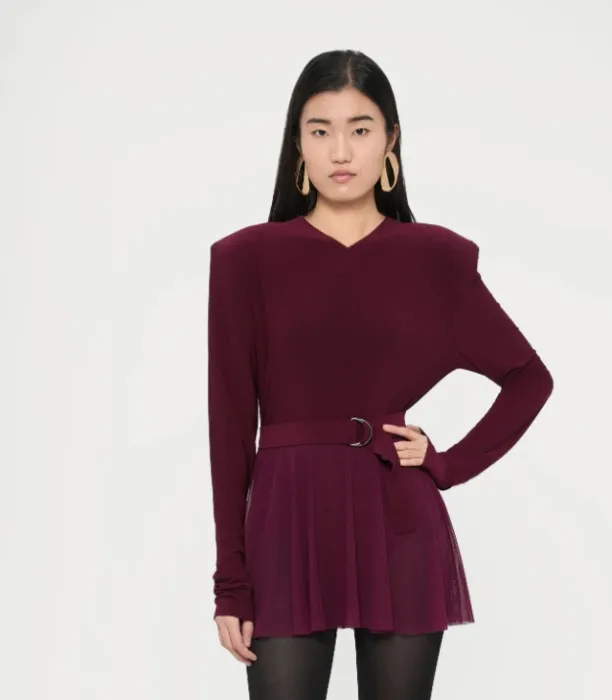 Norma Kamali LONG SLEEVE SHOULDER PAD V NECK FLARED PICKLEBALL - Day dress - plum